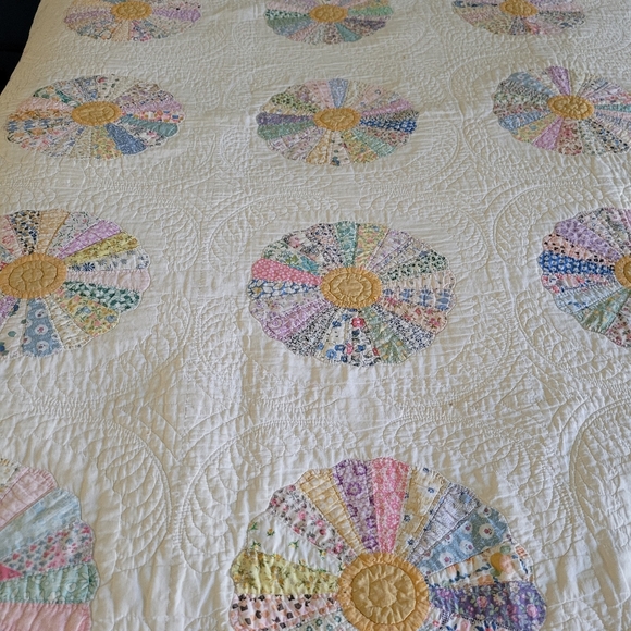 Antique Dresden Plate 1920s Patchwork Quilt 84 x 84 SHIPS TODAY - Picture 8 of 14